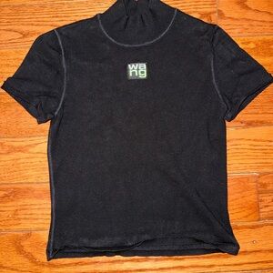 Alexander Wang Black Short Sleeve Logo Mock Neck Top